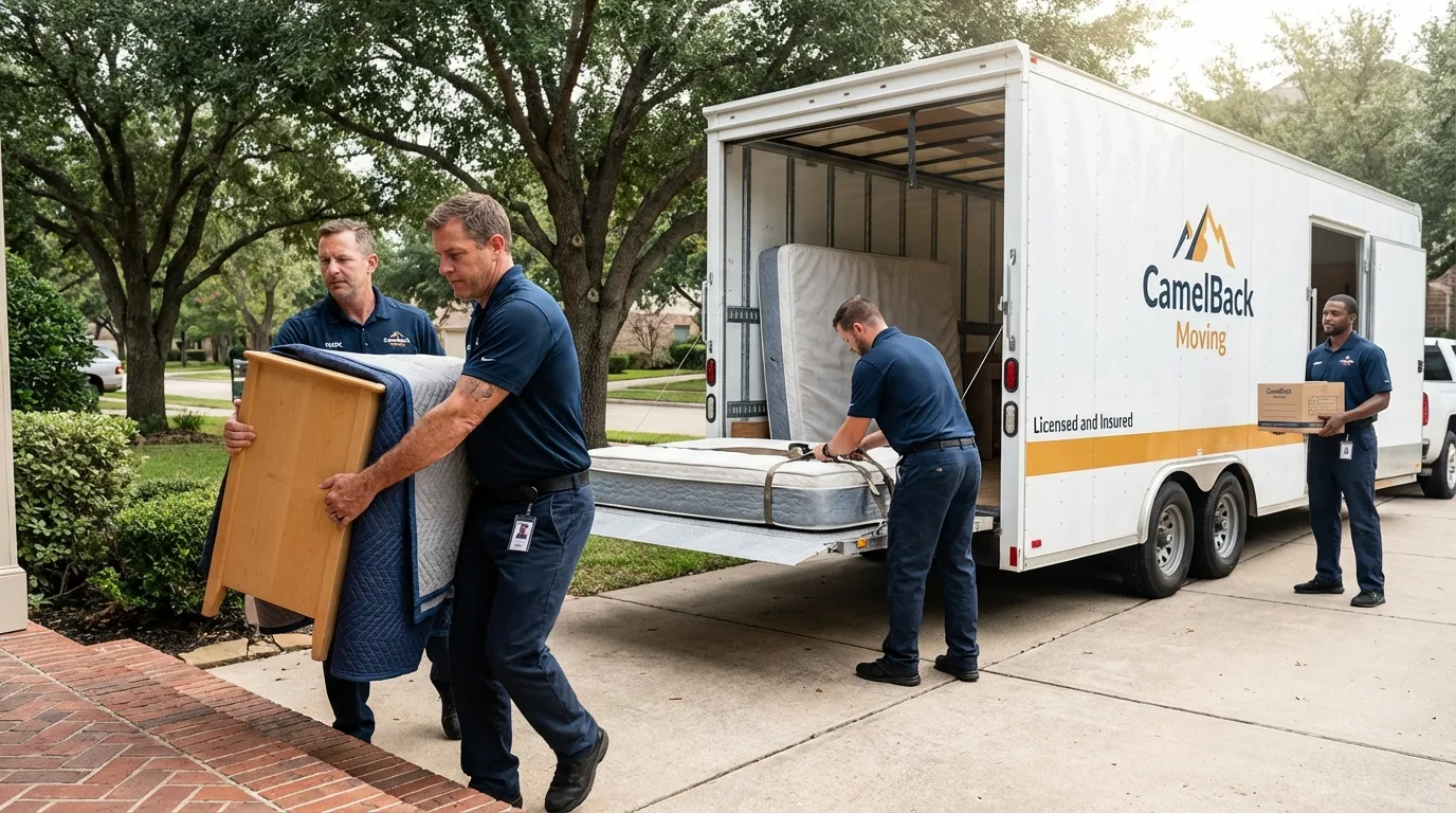 Crew loading residential truck for cross-state move from Mooresville, NC
