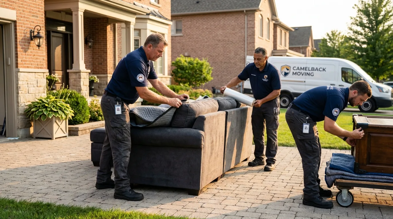 Large estate moving crew wrapping furniture in Mooresville, NC