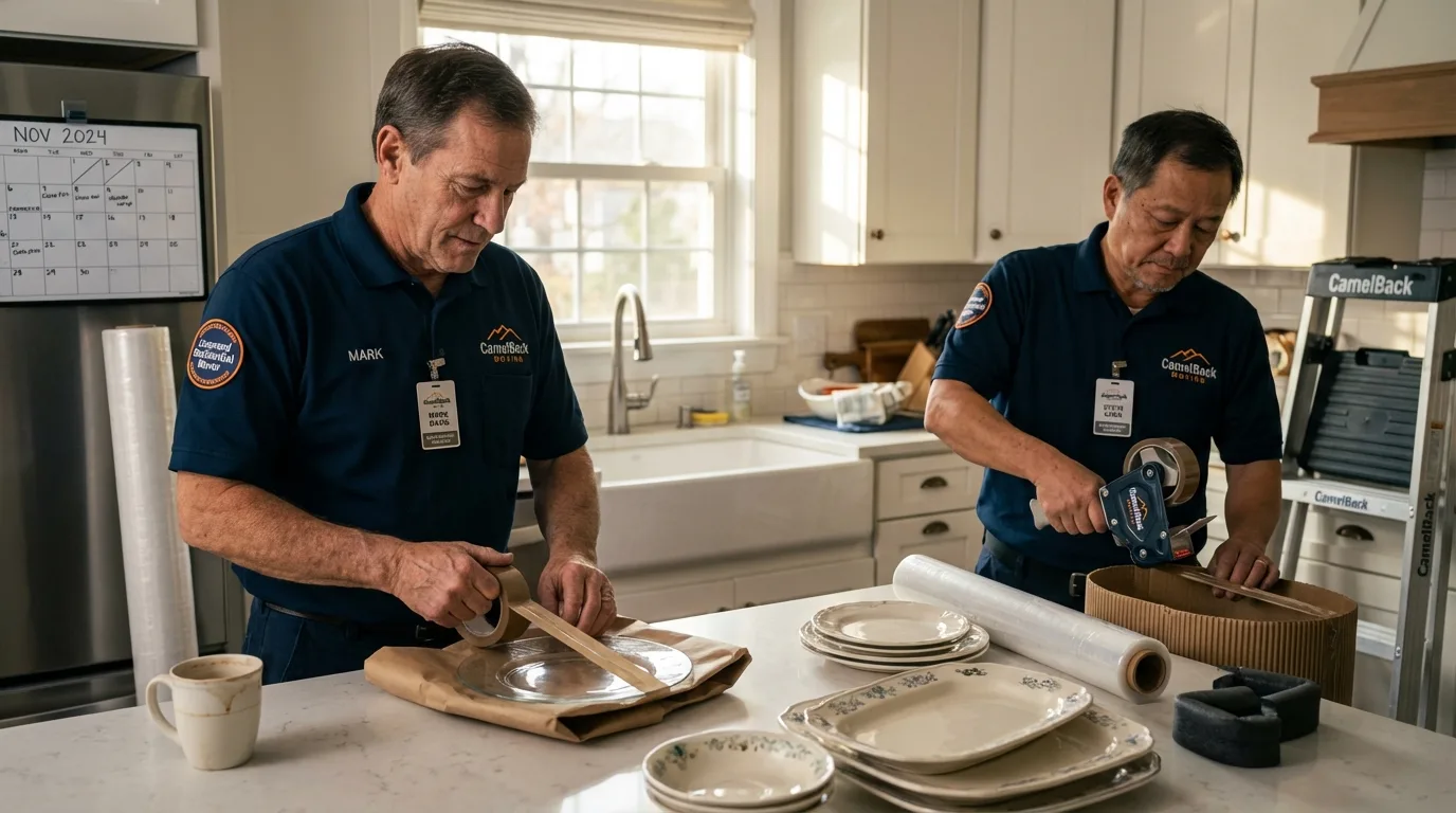 Professional crew packing kitchen dishware in Mooresville, NC